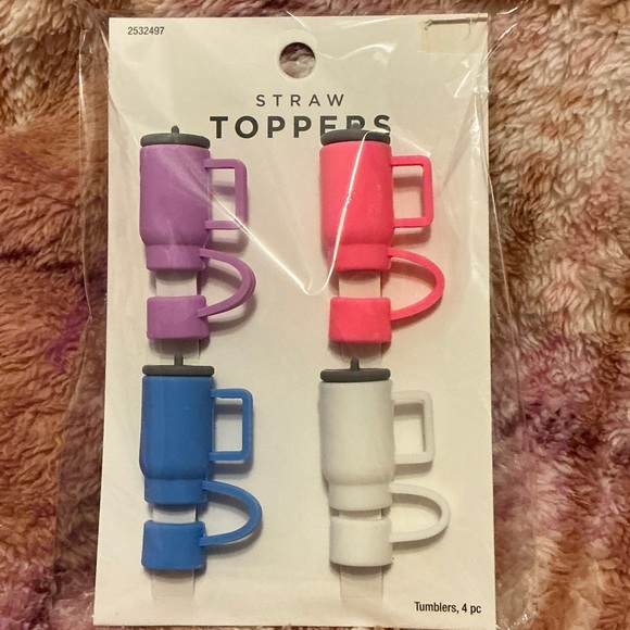 Straw Toppers Tumblers Set - Purple, Pink, Blue, White - Picture 2 of 2